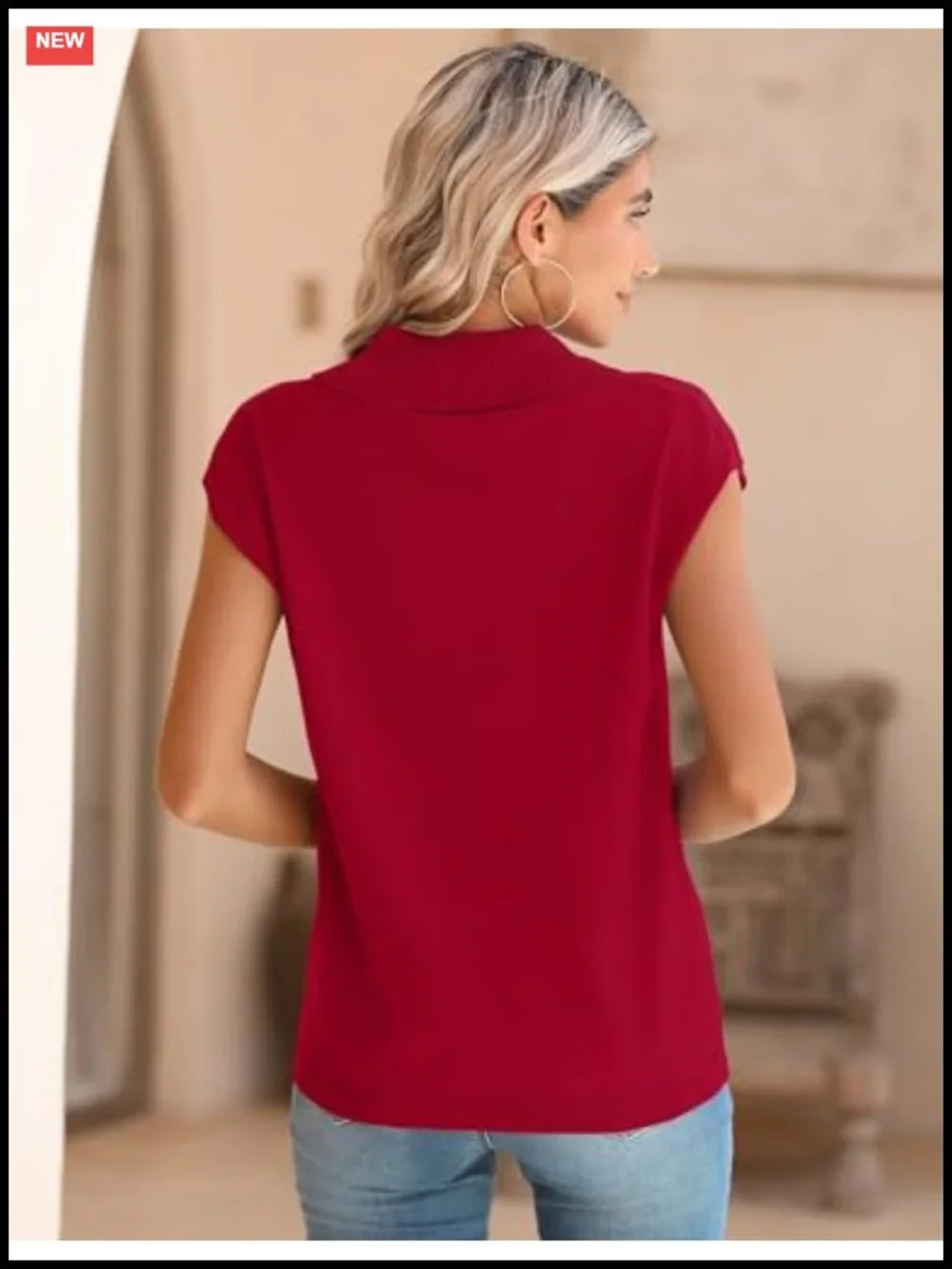 Women's V-Neck Sweater Vest Pullover Short Cap Sleeve Knit Tank Top Dressy